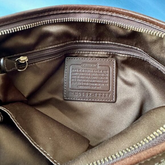COACH Signature Hobo Brown Leather Trim Shoulder Handbag - Picture 3 of 11